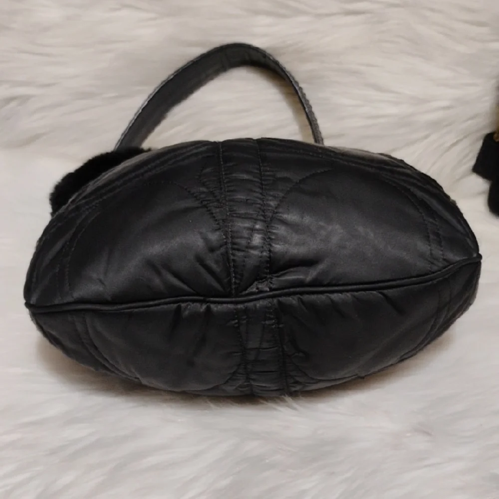 Coach Y2K Black Shoulder Bag W Rabbit Fur Trim & Matching Wallet/Wristlet Bundle